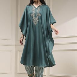 Biba Women Floral Embroidered Kaftan Top & Trousers Co-ord Set-image-66