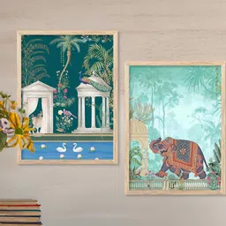 WALLLANE Green 2 Piece Wood Wall Paintings-54