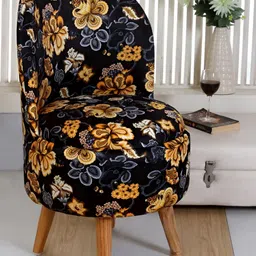 Shadowkart Black & Yellow Printed Wooden Pouffe Ottoman-4