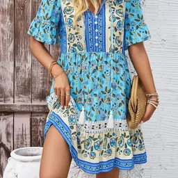 HERE&NOW Print Flutter Sleeve Maxi Dress-picture-27