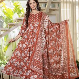 JAIMINI Women Floral Printed Cotton Kurta with Trousers & Dupatta-picture-13
