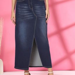 plusS Women A-Line Denim Knee-Length Skirt-image-69