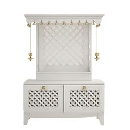 DZYN Furnitures Pravaha White Wooden Floor Pooja Temple-image-25