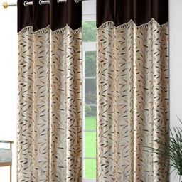 Galaxy Home Decor Brown & Beige 2 Pieces Floral Printed Long Door Curtains-image-102
