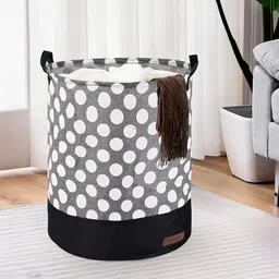 Kuber Industries Grey & White Printed Foldable Cloth Basket With Handle - 43 L-12