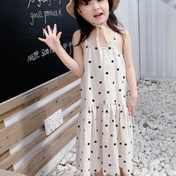 LULU & SKY Girls Polka Dot Printed Shoulder Straps Tiered A-Line Dress-image-77