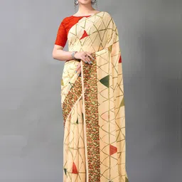 DIVASTRI Geometric PrintedRed Saree-image-76
