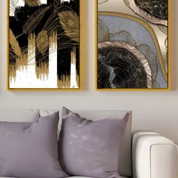 Art Street Gold-Toned & Black 2 Pieces Printed Canvas Wall Paintings-image-91