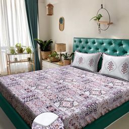 KLOTTHE Purple Ethnic Motifs 400 TC King Bedsheet with 2 Pillow Covers-image-34