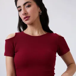 SZN Women Ribbed Round Neck Cold-Shoulder Crop Tank Top-picture-28