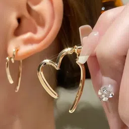 Estailo fashion Gold-Plated Heart Shaped Hoop Earrings-image-74