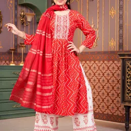 Sangria Girls Bandhani Printed Round Neck Thread Work Straight Kurta-image-95