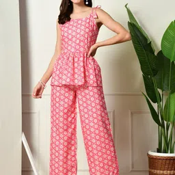 FLYING FEST Floral Printed Top With Trousers Co-Ords-picture-56