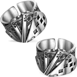 Inites Set Of 2 Silver Plated Adjustable Playing Cards Design Thumb Finger Rings-image-105