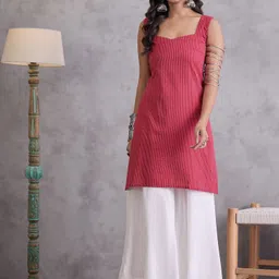InWeave Women Embroidered Regular Kantha Work Pure Cotton Kurti with Palazzos-52