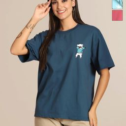 Mast & Harbour Pack Of 3 Graphic Printed Round Neck Short Sleeves Cotton Oversized T-shirt-image-44