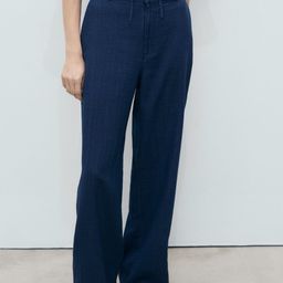 MANGO Women High-Rise Pure Cotton Chambray Straight Fit Trousers-image-17