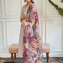 CANBIA Embroidered Thread Work Regular Kurta with Trousers & Dupatta image 4