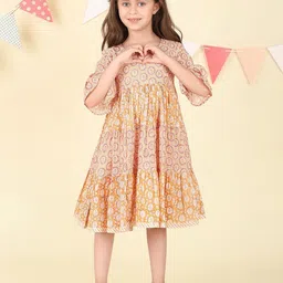 Fabindia Floral Print Bell Sleeve Fit & Flare Dress-image-59