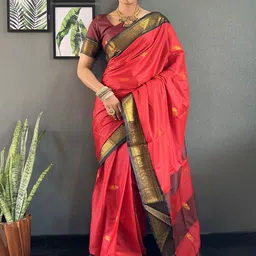 AQUILIQ Woven Design Zari Art Silk Kanjeevaram Saree-picture-29