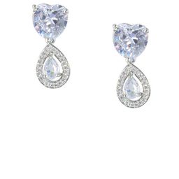 PRIVIU Silver-Plated American Diamond Studded Heart Shaped Drop Earrings-image-65