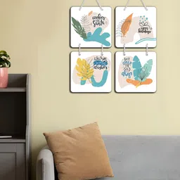 OLIVE TREE 4-Pcs White & Blue Printed Wooden Wall Hangings-image-94
