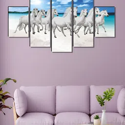 SAF White & Blue 5 Pieces Seven Running Horse Wall Paintings-image-25