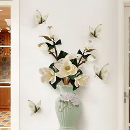 Jaamso Royals Green & White 3D Flower Vase Printed Self-Adhesive Removable Wall Sticker-picture-8