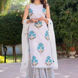 Sidhidata Round Neck Floral Printed Straight Kurta with Sharara & Dupatta-30