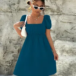 BAESD Puff Sleeve Georgette A-Line Midi Dress-image-85