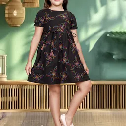 TINY TWILLS Girl Floral Print Puff Sleeve Round Neck Fit & Flare Cotton Dress-image-63