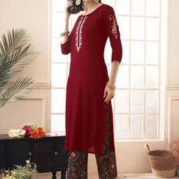 Anouk Floral Yoke Design Regular Straight Kurta With Palazzos-7