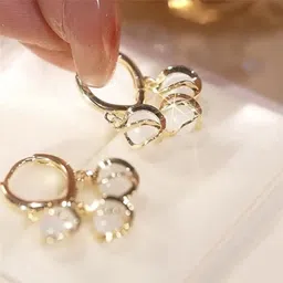 PolluxCraft Gold Plated Opal Stone Studded Contemporary Korean Drop Earrings-image-50