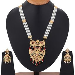 RHOSYN Gold-Plated Stone-Studded & Beaded Jewellery Set-image-91