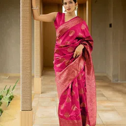 Subham Woven Design Zari Silk Blend Banarasi Saree-image-81