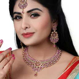 VATSALYA creation Alloy Gold- plated Pink Bronze Jewellery Set-51