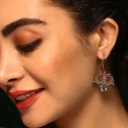 Priyaasi Silver-Plated Contemporary Oxidized Meenakari Drop Earrings-52