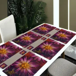 REVEXO 12Pc Purple & Yellow Printed Non Slip Table Placemats With Coasters-57