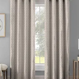 Aura Beige & White 2 Pieces Floral Room Darkening Long Door Curtains-image-50