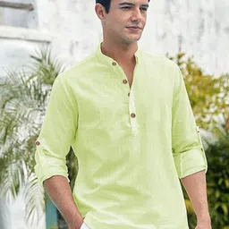 APEKTRA Band Collar Cotton Straight Kurta-image-72