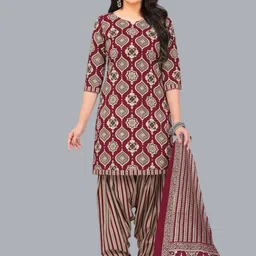 shree jeenmata collection Women Ethnic Motifs Printed Regular Pure Cotton Kurta with Patiala & With Dupatta-picture-8