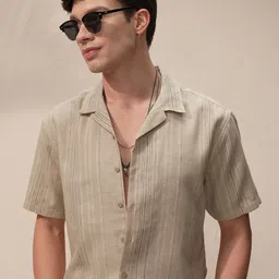 HIGHLANDER Vertical Striped Cuban Collar Short Sleeves Relaxed Fit Casual Shirt-image-12