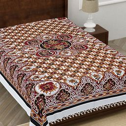 HASHCART White & Brown Floral Printed Pure Cotton 210 TC Single Bedsheet 2.3 m x 1.52 m-image-28
