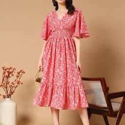Raiyani Fashion Floral Print Flared Sleeve Fit & Flare Midi Dress-picture-17