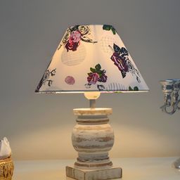 Decorcity White Printed Wood Traditional Bell Shaped Table Lamp-25