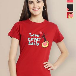 Metronaut Women Pack of 3 Graphic Printed Round Neck Cotton T-shirts-image-53