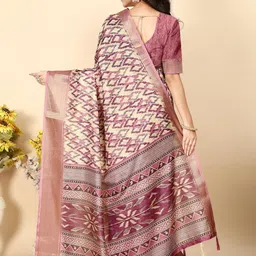 J 6 DESIGNER Zari Art Silk Designer Block Print Saree image 3