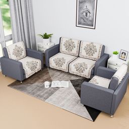 Aura White & Green Printed Cotton Sofa Cover-image-41