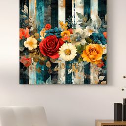 Art Street Red And Black 1 Piece Floral and Botanical Canvas Wall Art-48