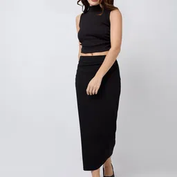 SZN Solid Sleeveless High Neck Top With Skirt-image-46